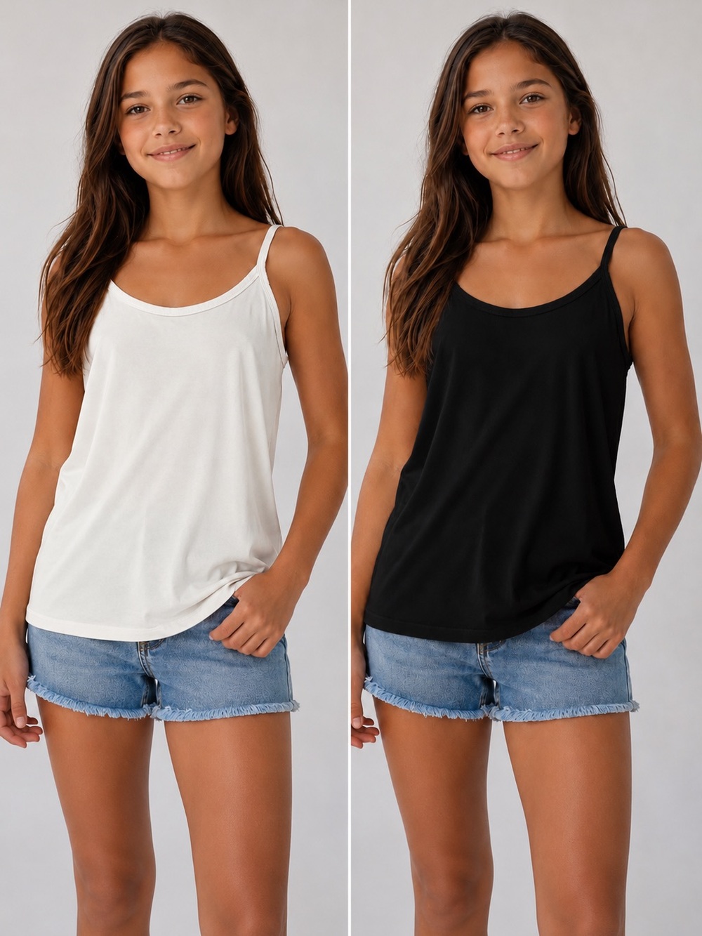 Wonder Nation Girls Cami Tank Bundle White & Black Size 12/14 Large Layering